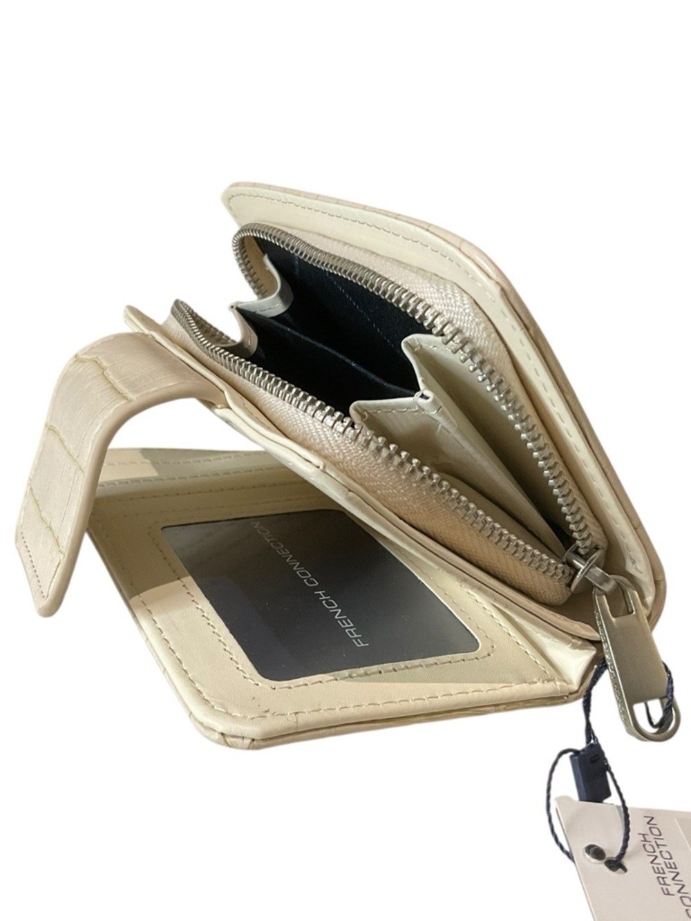 French Connection Emmy Croc-Embossed Fold Zipper Wallet in Neutral - Picture 8 of 11